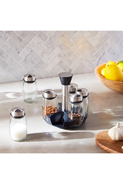 Generic Tasty 6-Jar Spice Rack Set with Lazy Susan