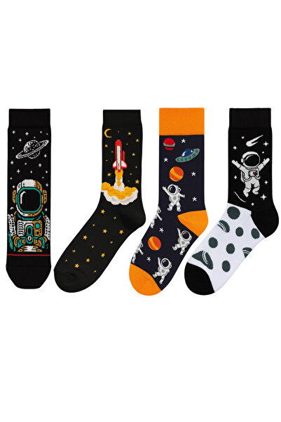 Goma Goma Socks 4-Piece Set of Space-Themed Socks, Colorful Socks with Astronaut Rocket Planet Patterns
