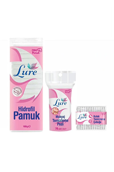 LURE Hidrofil Pamuk, Makyaj Temizleme Pedi, Kulak Temizleme Çubuğu 3' lü Set