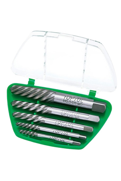 TOPTUL Set of 5 screw extractors JGAW0502, square drive, chrome molybdenum, storage box