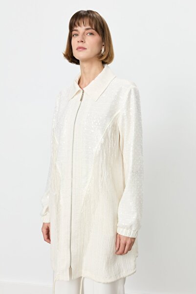 Nihan Rahat Kalıp Püsküllü Ceket Ekru