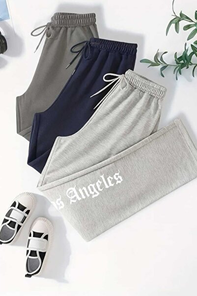 Le Vion 3-Piece Minimal Printed Baggy Loose Sweatpants - Wide Leg High Waist ...