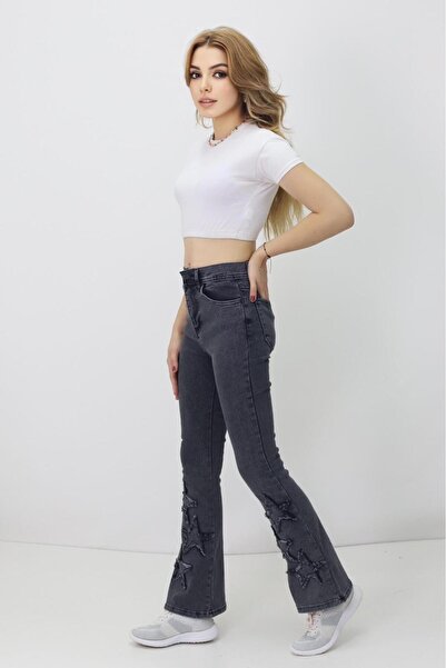 The Velavois Dámské džíny s rozšířenými nohavicemi a hvězdicovým detailem