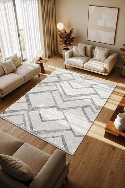 Cotto Home Cotto Motto TT001A Krem Halı Modern Geometrik Çizgili Pamuk Taban ...