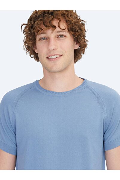 Kip Aviator Blue Crew Neck Jacquard Knitwear