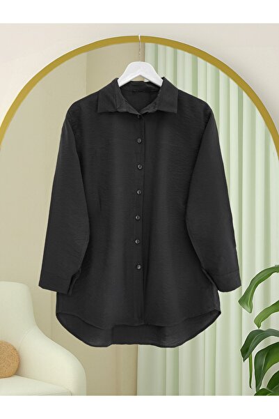 Modamorfo Long Buttoned Back Poplin Shirt - Black