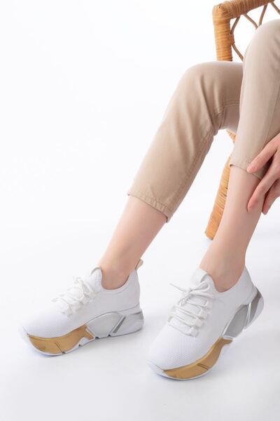 Budi Rs-400 White Lace-Up Mesh Colorful Sole Daily Women's Sports