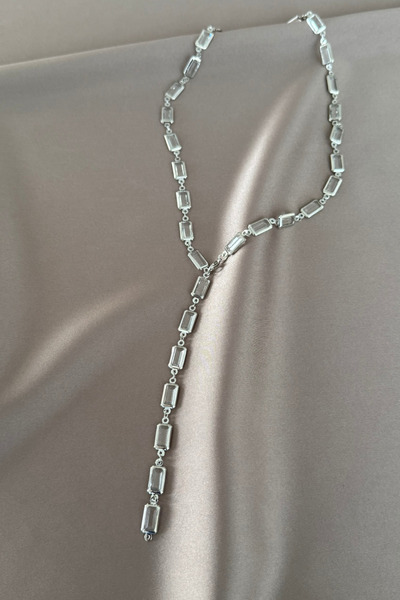 laria jewelry Beyaz Dikdörtgen Taşlı Y Kolye