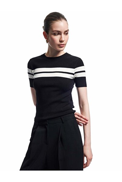 Koton Ecru Striped Black Women's Sweater 6Wak90118Ht