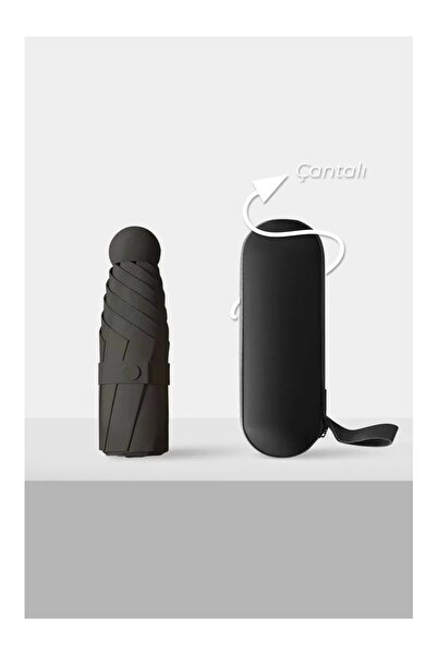 ELEVEN MARKETS Mini Cep Boy Lüx Şemsiye UV Korumalı Siyah Mini Şemsiye