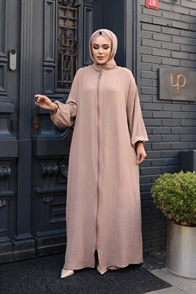 N.S NEVA STYLE Zippered Beige Hijab Prayer Dress 73271Bej
