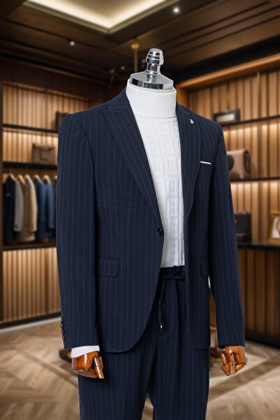 Salihtarzz Takım Elbise Jogger Çizgili Lacivert SD42206