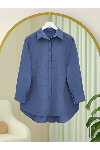 Modamorfo Long Buttoned Back Poplin Shirt - Indigo