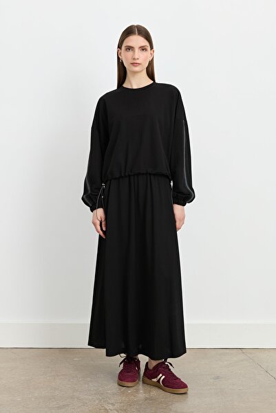 Nihan Örme Etek Bluz Takım Siyah