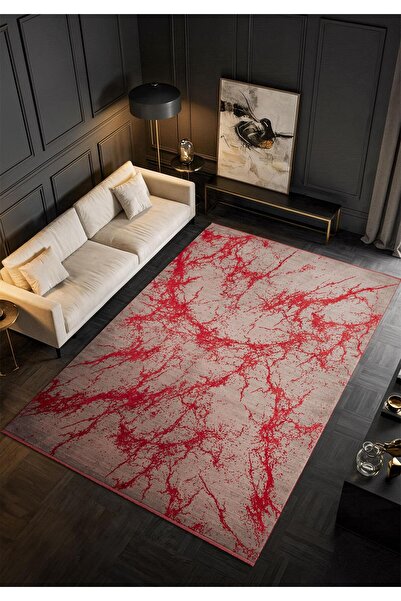 Karmen Halı Art AT003J Kırmızı Halı Modern Desen Triko Akrilik Viskon Boyama ...