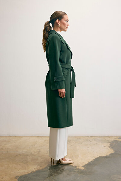 KENT Belted Long Cashmere Trench Green Coat