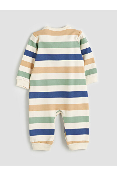 LC Waikiki Beige Crew Neck Embroidered Baby Boy Romper
