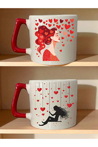 lili hediyelik Heart Women's Printed 2-Piece Mug - Heart Gift Box Product, Birthday Gift for My Wife