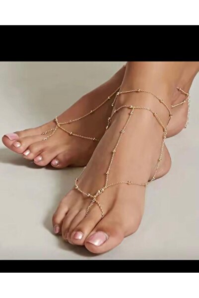 Arescollection RODYUM KAPLAMA KARARMAZ ŞIK TOPÇUK ZİNCİRLİ AYAK ŞAHMERANI HALHAL