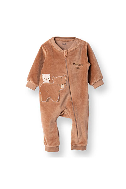 Bebetto Erkek Bebek Yenidoğan Kadife Patiksiz Tulum Bisiklet Yaka Uzun Kol Pa...