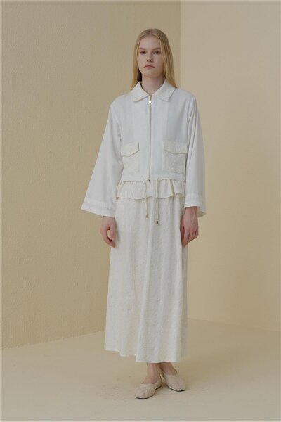 Nihan Etek Ceket Takım Ekru