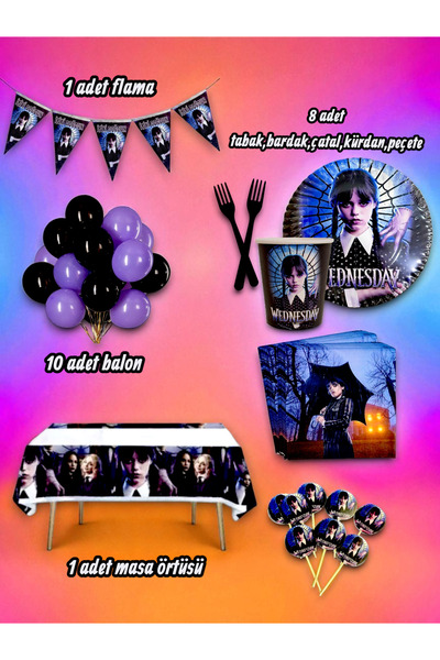 partylady مجموعة صغيرة بتصميم الأربعاء تتسع لـ 8 أشخاص - لحفلات أعياد الميلاد...