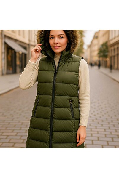 MODA Hooded Fur Women's Puffer Vest,Hooded Take Off Fur Puffer Vest.Women's Puffer Vest