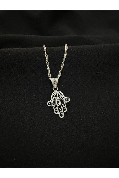 bigakan 925 Ayar Gümüş Telkari Meryem Ana Eli Kolye – Singapur Zincir 45-50-5...