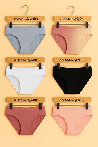 enmodaiçgiyim 6-Pack Mixed Color Cotton Stretchy Everyday Women's Panties – Fits M/L, Breathable, Comfortable