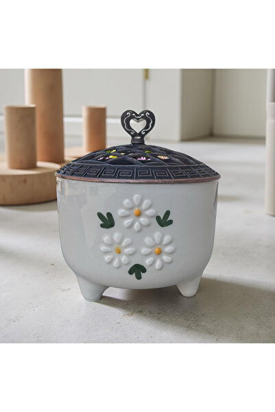 İlbay Çini Takı Ayşen Sugar Bowl with Three Daisies
