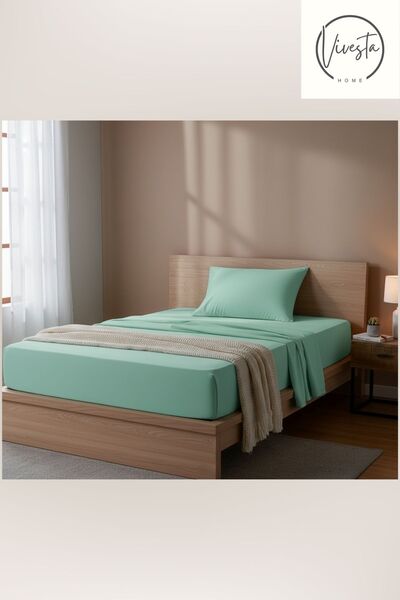 Vivesta Home طقم ملاءات مطاطية باللون الأخضر النعناعي مقاس 100×200 سم – قماش فردي، ناعم ومتين