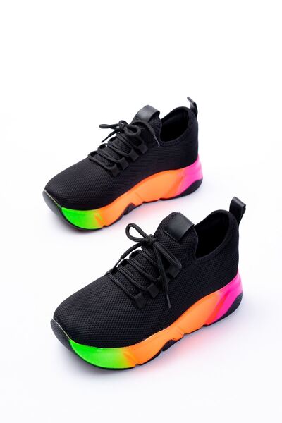 Budi Rs-400 Black Lace-Up Mesh Colorful Sole Daily Women's Sports