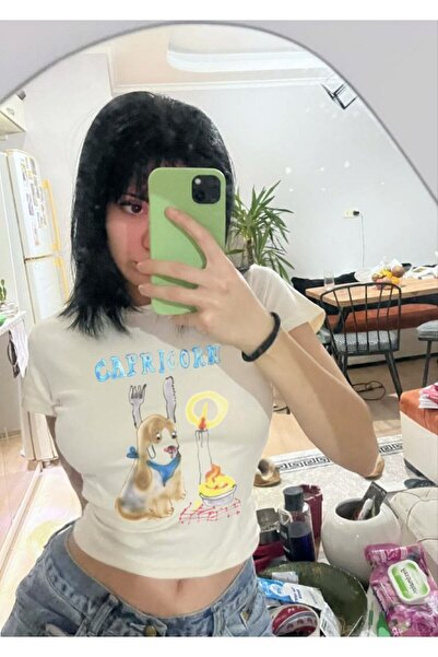 MAYDAY CULTURE Top crop Baby Tee Y2K Pinterest din Lycra elastică, cu imprime...