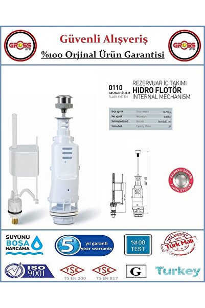 NKP Klozet Rezervuar İç Takımı Basmalı - Orjinal Ürün - 5 Yıl Garanti