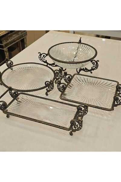 MaviDamla Cast Metal Frame Glass Presentation Set 4 Pieces Antique
