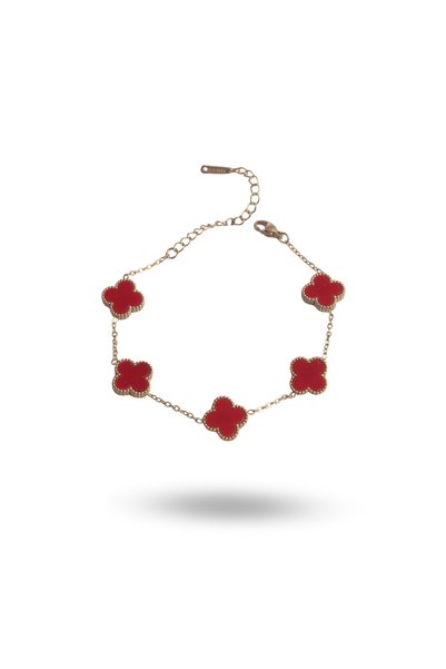 ForWhat Golden Steel Red Enamel Clover Bracelet for Elegant Woman