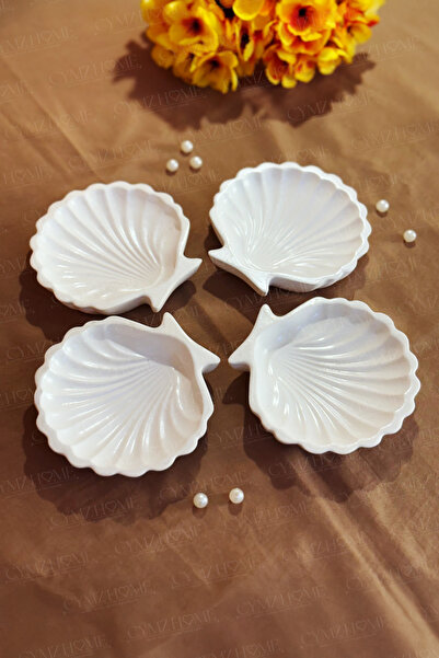 CYMZ 4'lü İstiridye Takı Tabağı, Deniz Kabuğu Dekoratif Tabak, Takı Organizer...