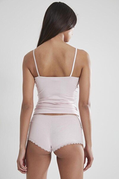 NazikEndam Combed Cotton Lace Shorts Panties Set 361 Powder