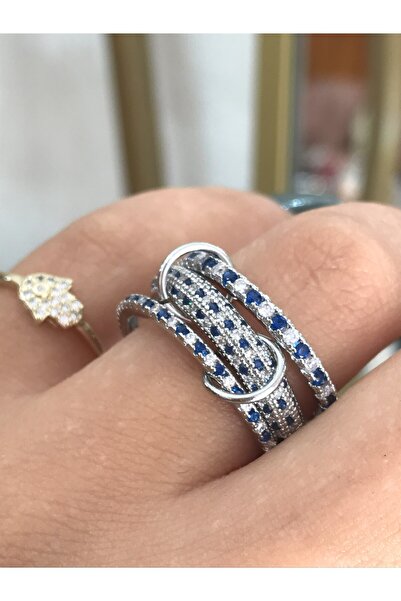 the ASEL İNCİ Multi Blue Stone Detailed Ring Model Ring