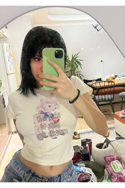 MAYDAY CULTURE نمط أبيض ملائم من الليكرا المرن Y2K Pinterest Baby Tee Crop Top