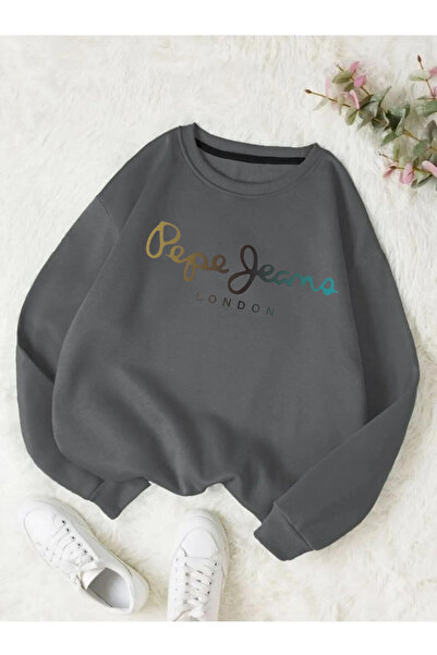 PALPİTO Women's Smoked London Printed Crew Neck Oversize Sweatshirt