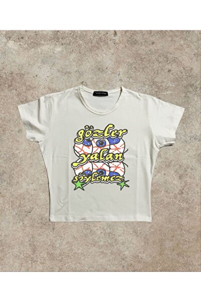 MAYDAY CULTURE Top crop Y2K Pinterest Baby Tee, elastic, din Lycra, cu imprim...