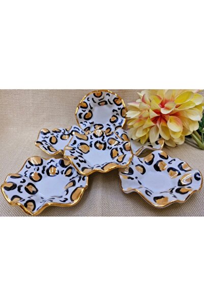 Handmade Esterhomedecor Set of 6 Porcelain Hand-Painted Coffee Side Trays with Leopard Pattern Turkish Delight Tray
