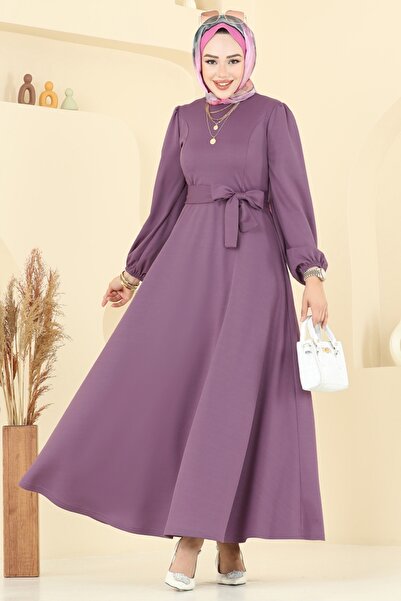 ModaMerve Beli Belted Dress 25029Ukb139-Ms Dark Lilac