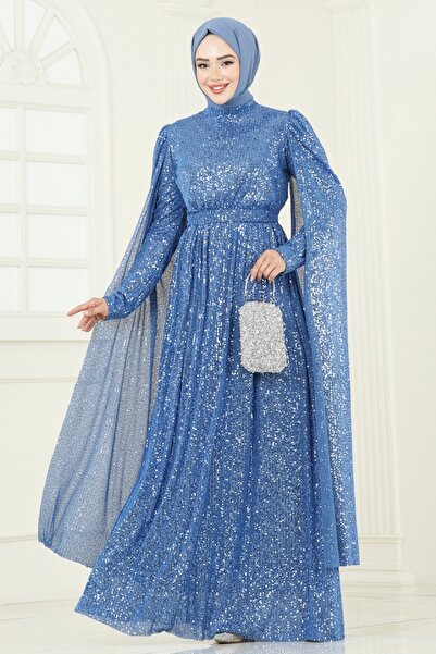 ModaMerve Pul Payet Detaylı Abiye 5698EDF311-MS Mavi