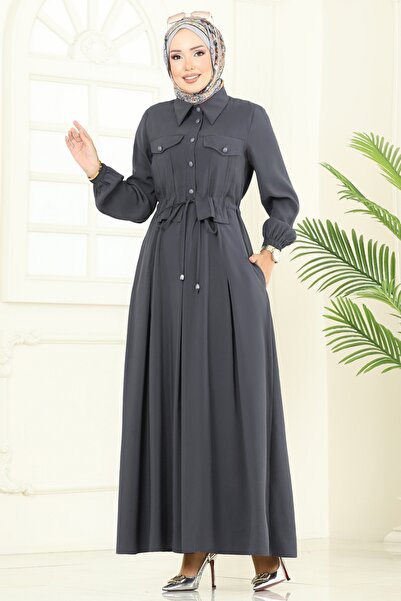 ModaMerve Modal Dress with Accessory Pocket 2713Sl432-Ms Anthracite