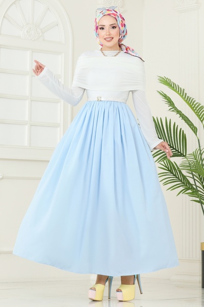 ModaMerve Drapeli Sandy Dress 2421Ant466-Ms Baby Blue