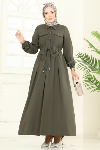 ModaMerve Modal Dress with Accessory Pocket 2713Sl432-Ms Dark Khaki