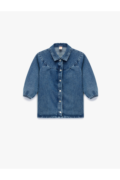 Koton Cotton Long Sleeve Shirt Collar Denim Dress