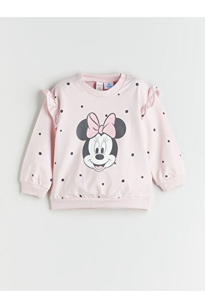 LC Waikiki LCW baby Bisiklet Yaka Minnie Mouse Baskılı Kız Bebek Sweatshirt ve Tayt 2'li